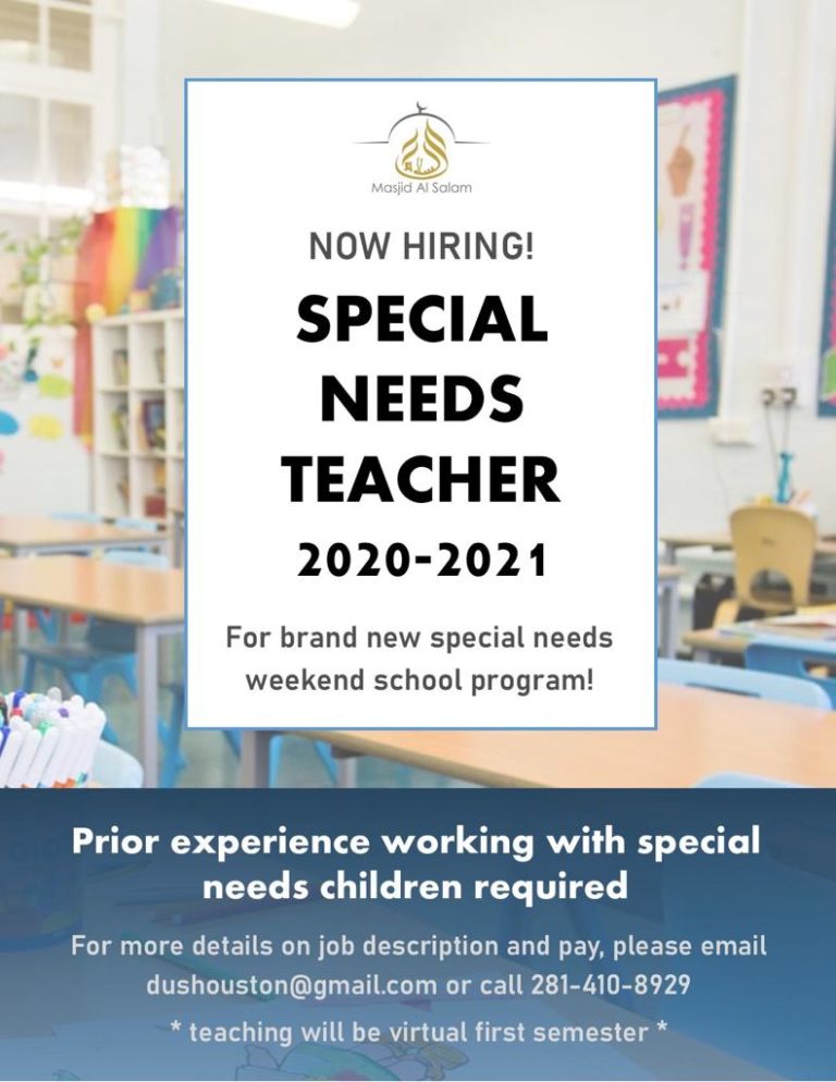 Hiring Special Needs Teacher Masjid AlSalam
