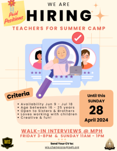 Hiring Young Adult Teachers for Summer Camp